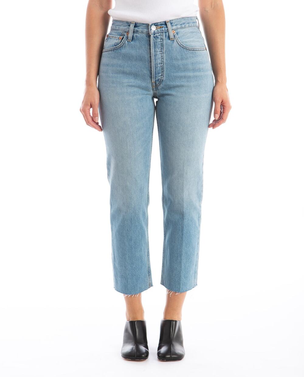 Re/Done High Rise Stove Pipe Medium Vain Straight Leg Denim Blue Jeans Size 26